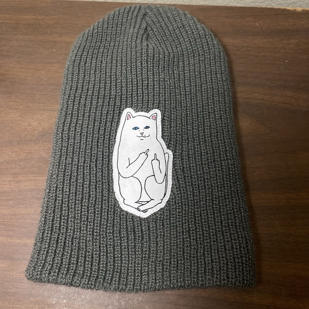 Ripndip Lord Nermal Cat‎ Simple Beanie Flip Off Olive Skater Streetwear